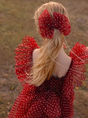A Little Lacey Lotus Burgundy Dot Tulle Bow