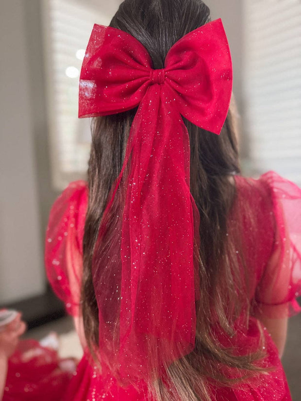 A Little Lacey -Sparkle Red Christmas Bow - Long