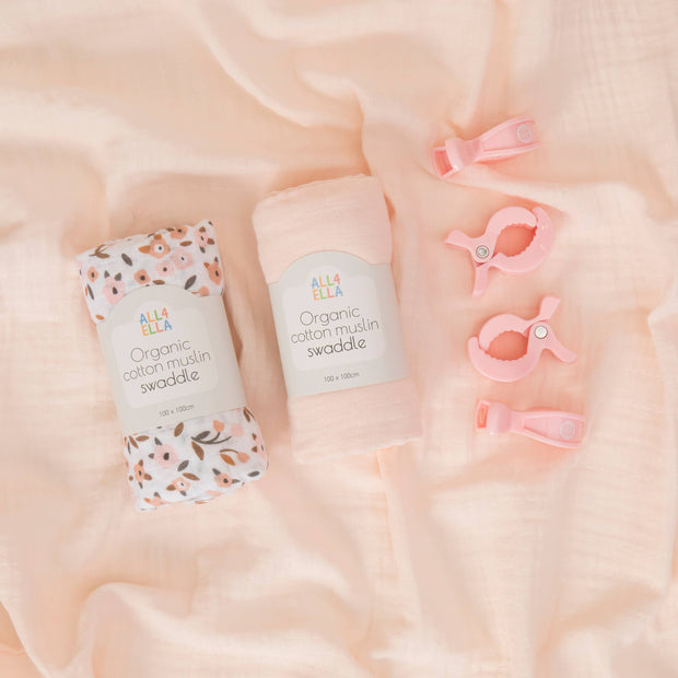All 4 Ella Organic Swaddles & 4 pegs Gift Set - Floral Bouquet