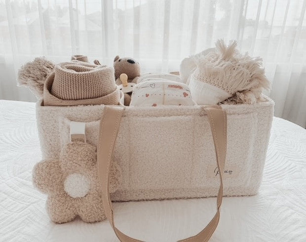 Petite & Co Nappy Caddy Organiser -Teddy - Beige Handles