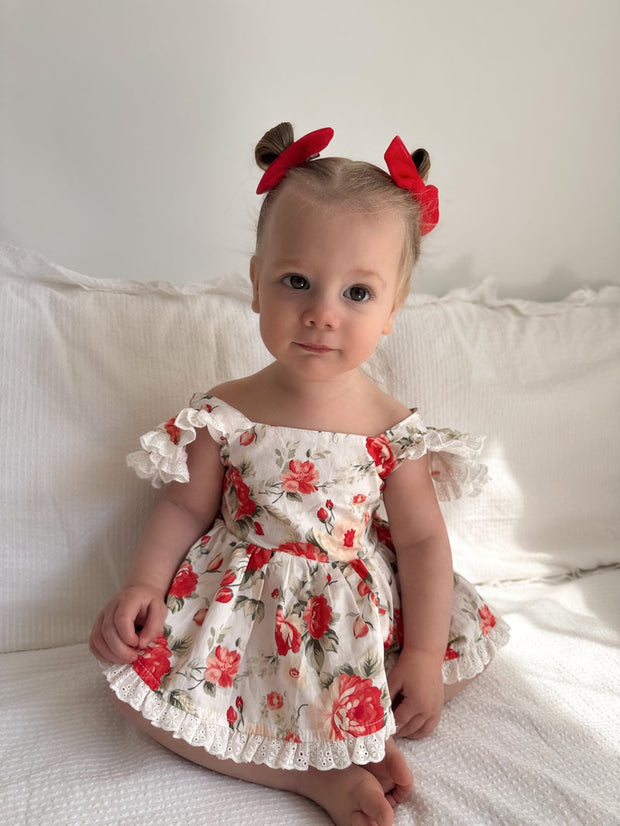 A Little Lacey Olive Baby Girls Floral Christmas Romper