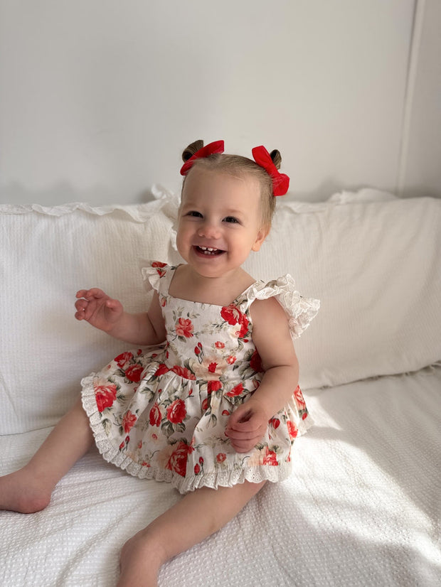 A Little Lacey Olive Baby Girls Floral Christmas Romper