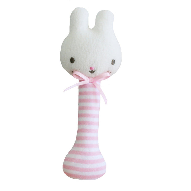 Alimrose Baby Bunny Stick Rattle Pink Stripe