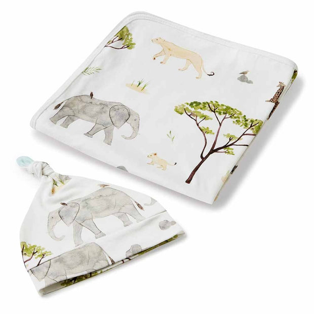 Snuggle Hunny Safari Organic Jersey Wrap & Beanie Set