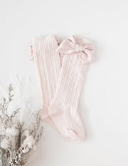 Karibou Luxe Knee-High Socks with Satin Bow in Marshmallow