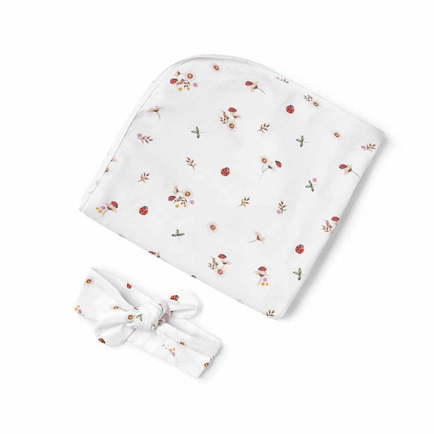 Snuggle Hunny Organic Jersey Wrap & Topknot Set - Ladybug