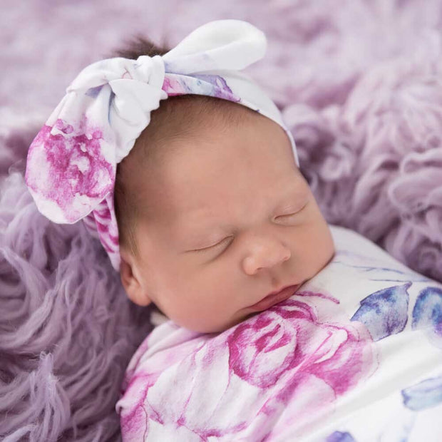Snuggle Hunny Jersey Wrap & Topknot Set - Lilac Skies