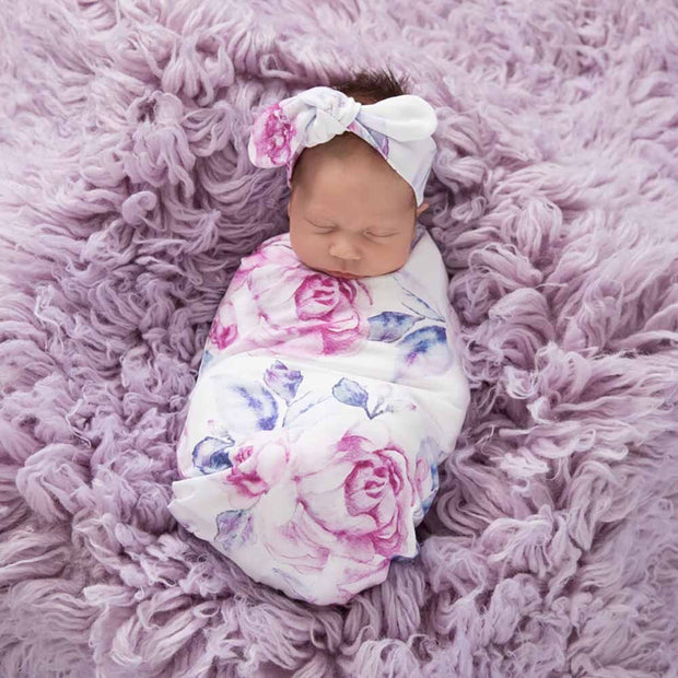 Snuggle Hunny Jersey Wrap & Topknot Set - Lilac Skies