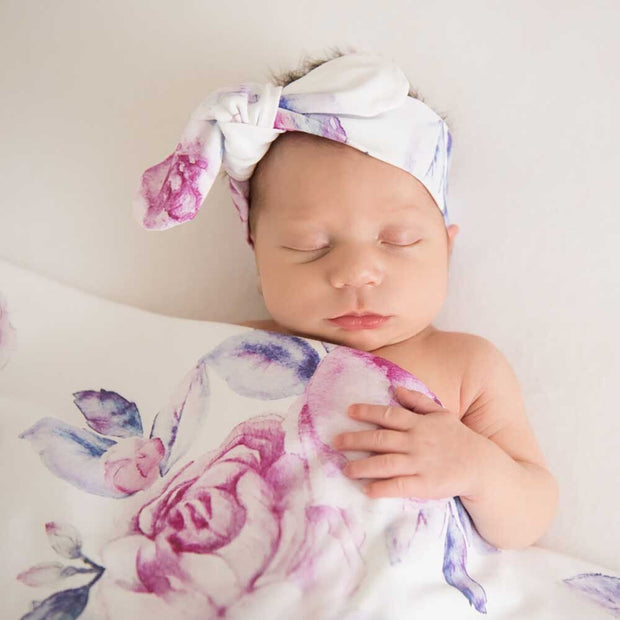 Snuggle Hunny Jersey Wrap & Topknot Set - Lilac Skies