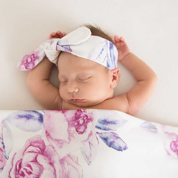 Snuggle Hunny Jersey Wrap & Topknot Set - Lilac Skies