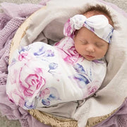 Snuggle Hunny Jersey Wrap & Topknot Set - Lilac Skies