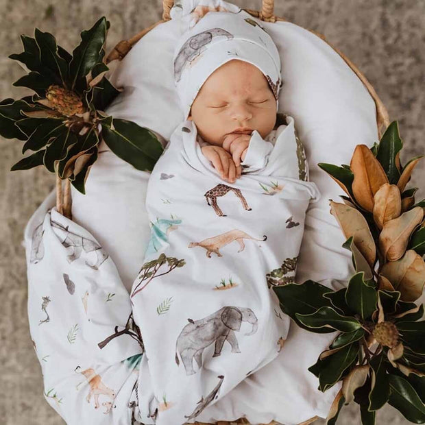 Snuggle Hunny Safari Organic Jersey Wrap & Beanie Set