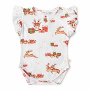 Snuggle Hunny Short Sleeve Organic Cotton Bodysuit with Frill - Reindeer
