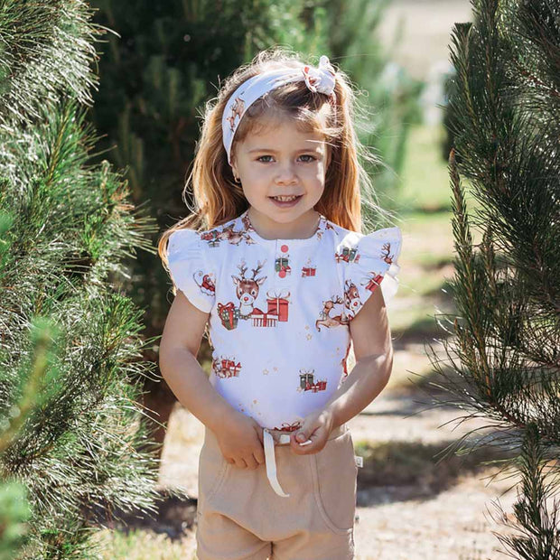 Snuggle Hunny Short Sleeve Organic Cotton Bodysuit with Frill - Reindeer
