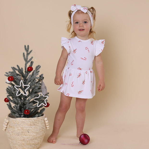 Snuggle Hunny Short Sleeve Organic Dress - Christmas - Candy Cane