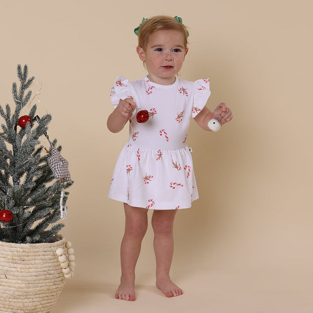 Snuggle Hunny Short Sleeve Organic Dress - Christmas - Candy Cane