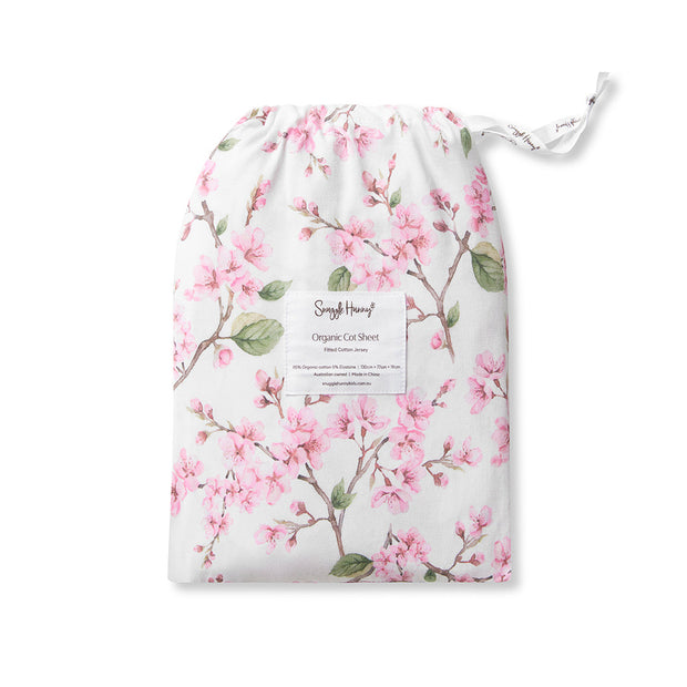 Snuggle Hunny Organic Fitted Cot Sheet Cherry Blossom
