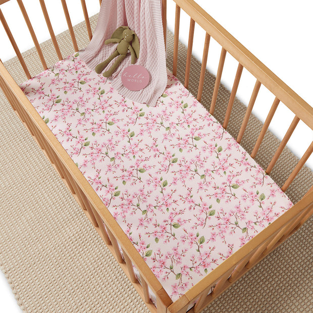 Snuggle Hunny Organic Fitted Cot Sheet Cherry Blossom