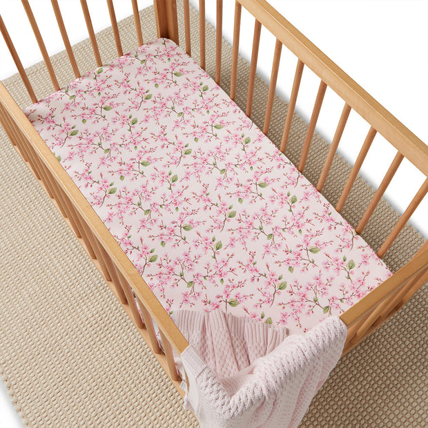 Snuggle Hunny Organic Fitted Cot Sheet Cherry Blossom