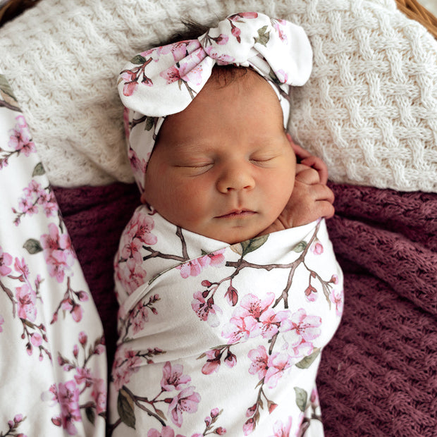 Snuggle Hunny Organic Jersey Wrap & Topknot Set - Cherry Blossom