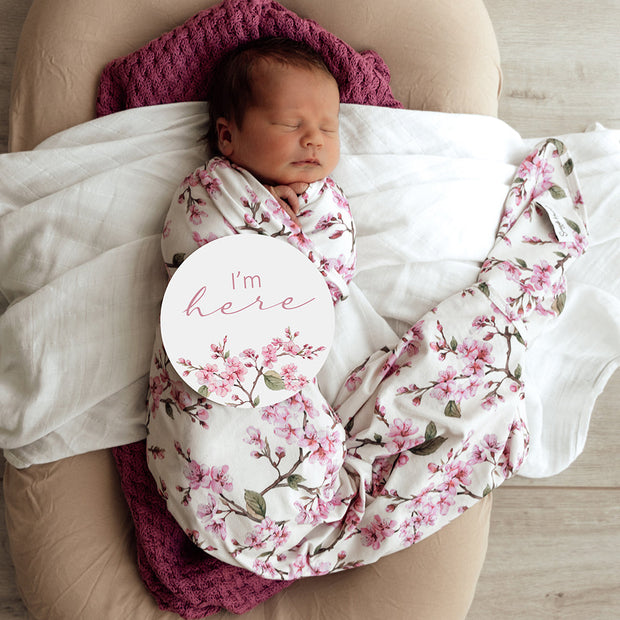 Snuggle Hunny Organic Jersey Wrap & Topknot Set - Cherry Blossom