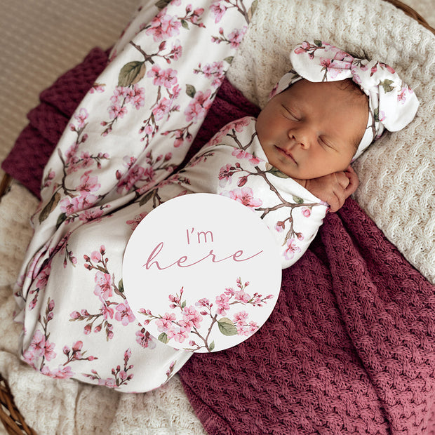 Snuggle Hunny Reversible Milestone Cards - Cherry Blossom & Jewel