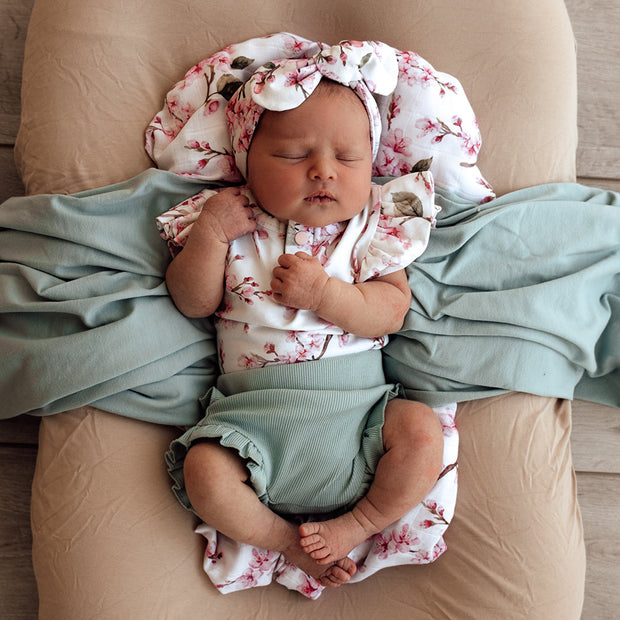 Snuggle Hunny Short Sleeve Organic Bodysuit with Frill - Cherry Blossom