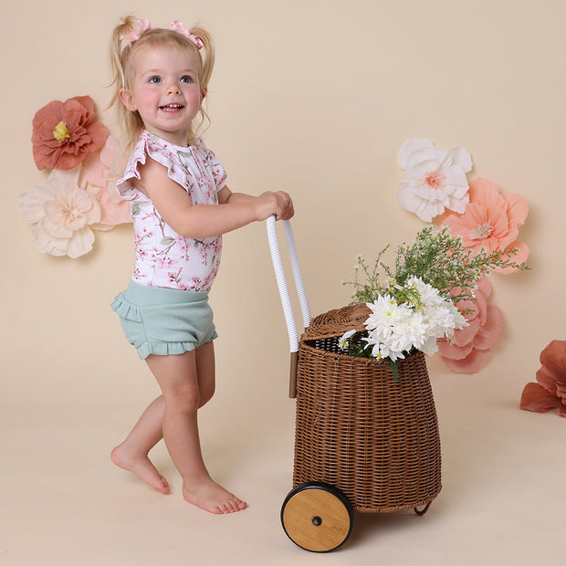 Snuggle Hunny Short Sleeve Organic Bodysuit with Frill - Cherry Blossom