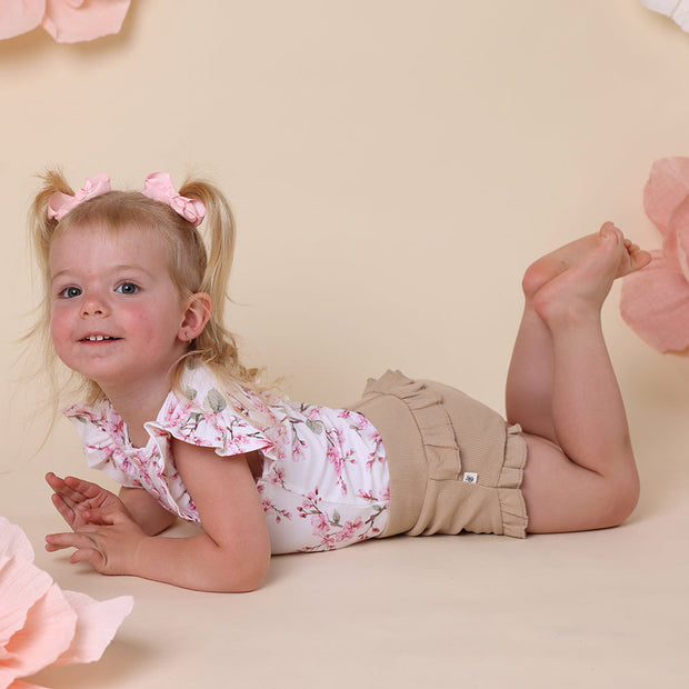 Snuggle Hunny Short Sleeve Organic Bodysuit with Frill - Cherry Blossom