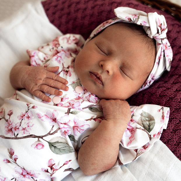 Snuggle Hunny Short Sleeve Organic Bodysuit with Frill - Cherry Blossom
