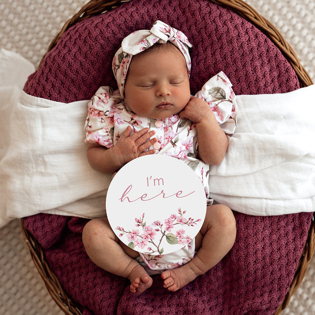 Snuggle Hunny Short Sleeve Organic Bodysuit with Frill - Cherry Blossom