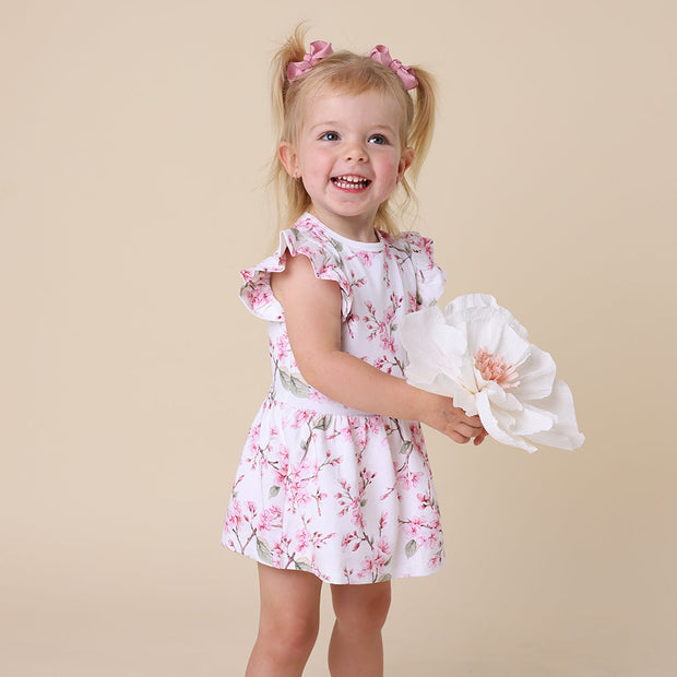 Snuggle Hunny Short Sleeve Organic Dress - Cherry Blossom