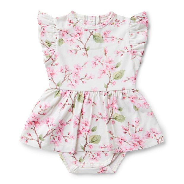 Snuggle Hunny Short Sleeve Organic Dress - Cherry Blossom