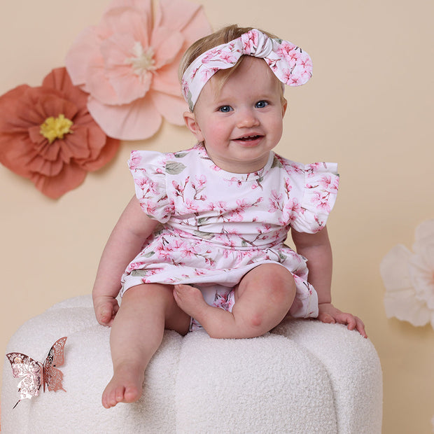 Snuggle Hunny Short Sleeve Organic Dress - Cherry Blossom