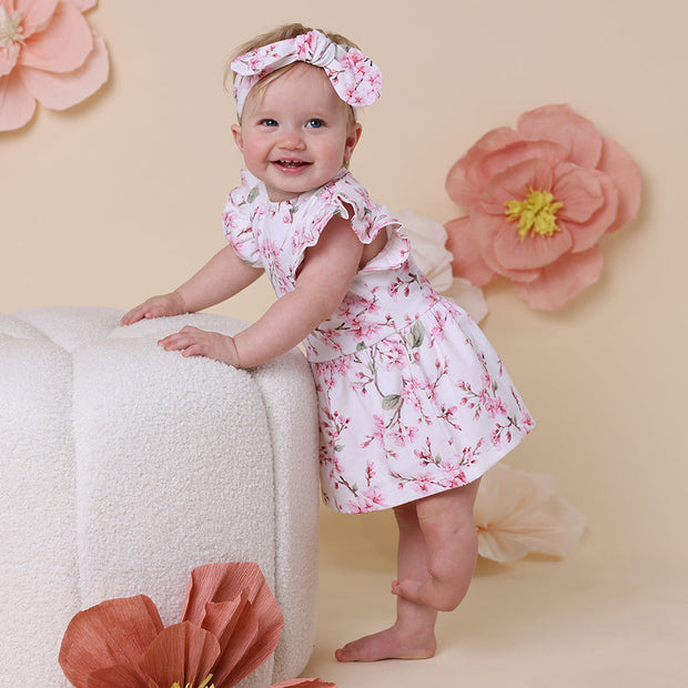 Snuggle Hunny Short Sleeve Organic Dress - Cherry Blossom