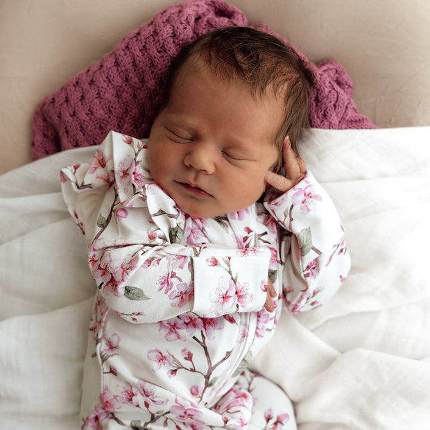 Snuggle Hunny Organic Snuggle Sleepsuit Zip Footie - Cherry Blossom