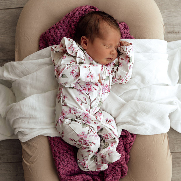 Snuggle Hunny Organic Snuggle Sleepsuit Zip Footie - Cherry Blossom