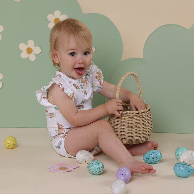 Snuggle Hunny Short Sleeve Organic Bodysuit with Frill - Easter - Easter Bunnies