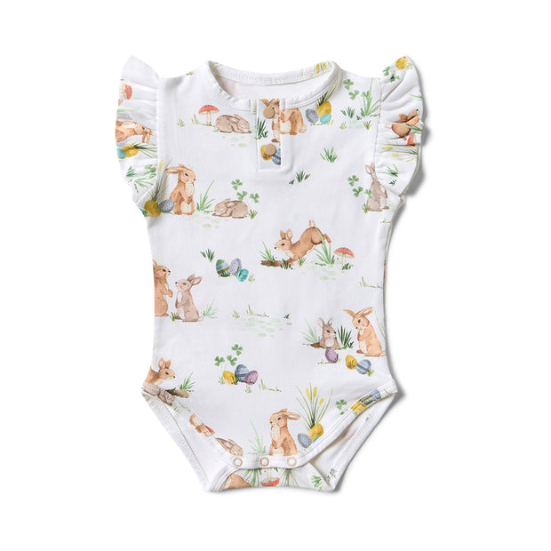 Snuggle Hunny Short Sleeve Organic Bodysuit with Frill - Easter - Easter Bunnies