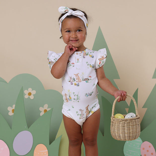 Snuggle Hunny Short Sleeve Organic Bodysuit with Frill - Easter - Easter Bunnies