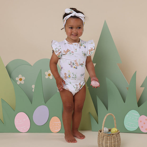 Snuggle Hunny Short Sleeve Organic Bodysuit with Frill - Easter - Easter Bunnies