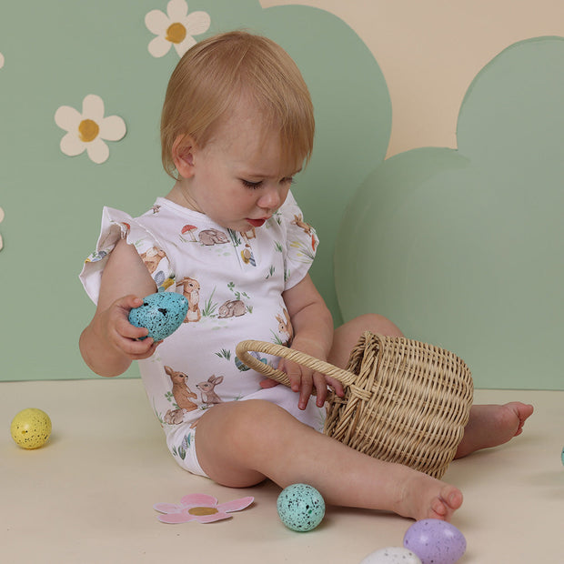 Snuggle Hunny Short Sleeve Organic Bodysuit with Frill - Easter - Easter Bunnies