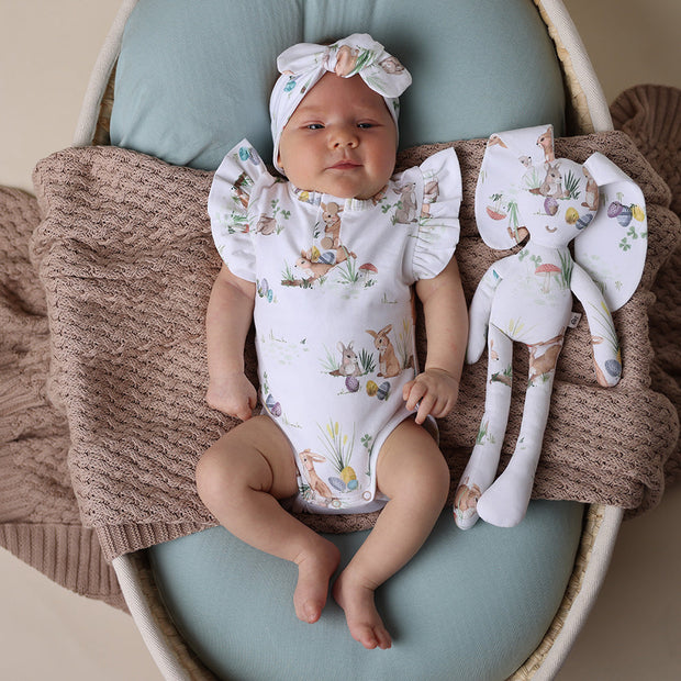 Snuggle Hunny Short Sleeve Organic Bodysuit with Frill - Easter - Easter Bunnies