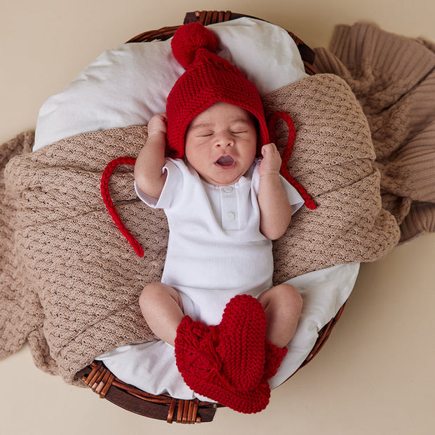 Snuggle Hunny Red Merino Wool Bonnet & Booties