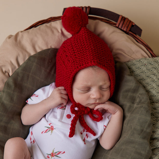 Snuggle Hunny Red Merino Wool Bonnet & Booties