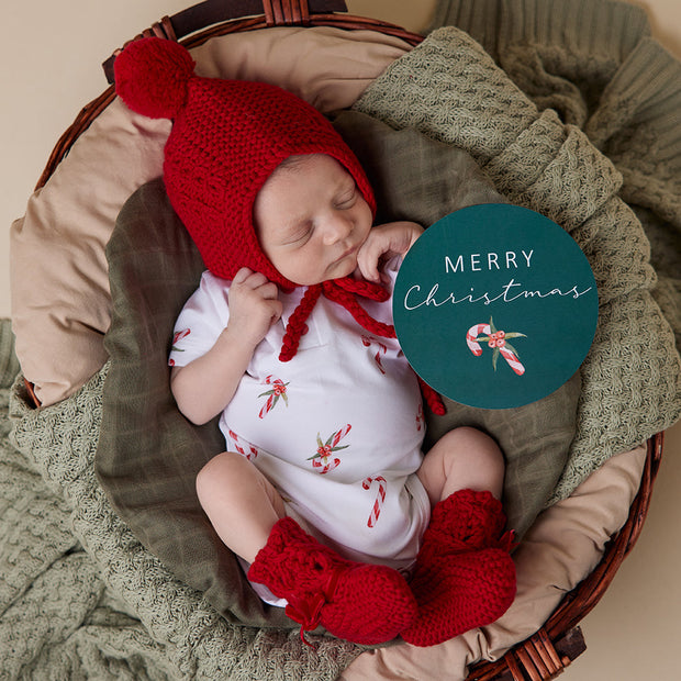 Snuggle Hunny Red Merino Wool Bonnet & Booties