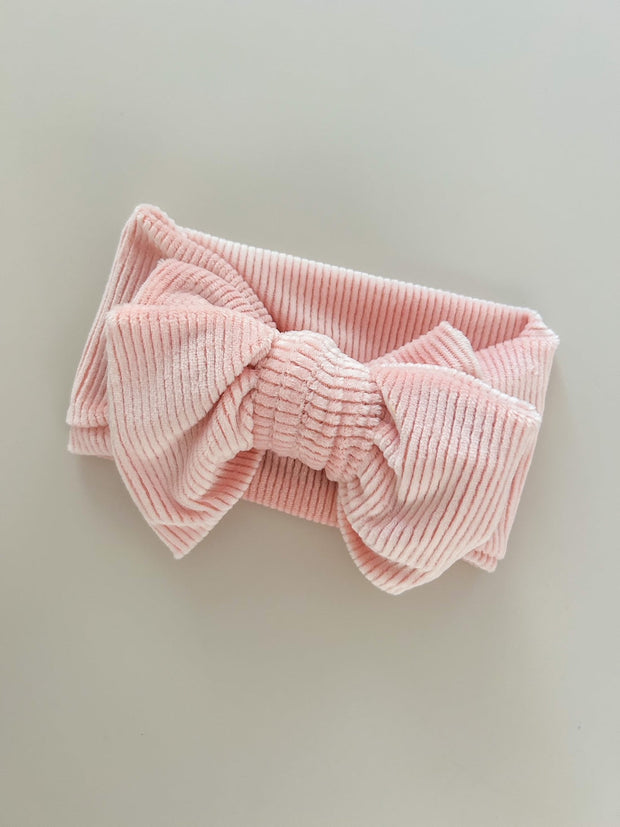 Petite & Co Chunky Velvet Ribbed Bow Headband - Pink