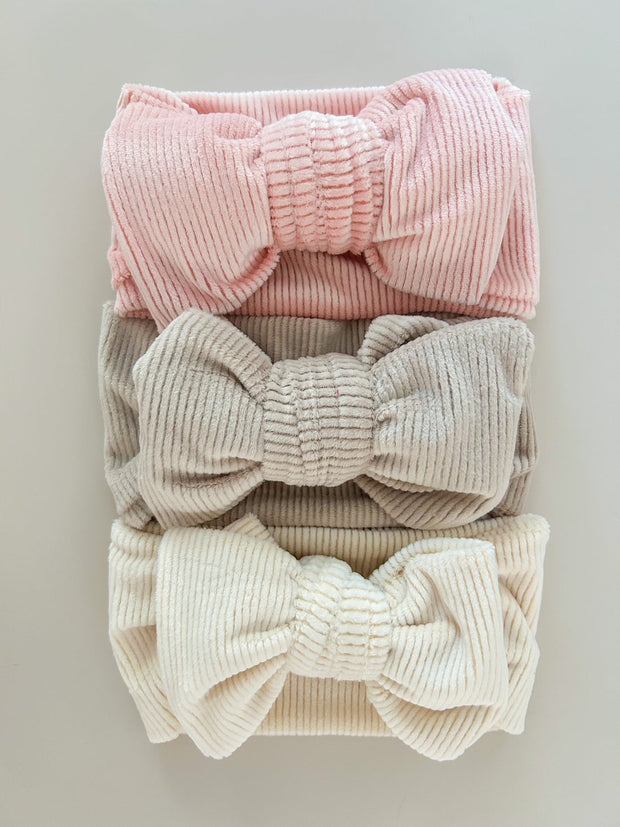 Petite & Co Chunky Velvet Ribbed Bow Headband - Pink