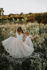 A Little Lacey Celeste Girls Dress - White & Peach