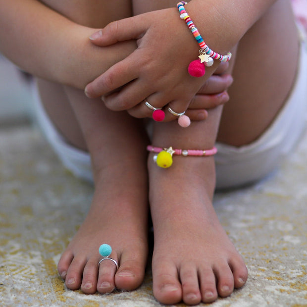 Lauren Hinkley Australia Pom Pom Rings  (Adjustable Size) Hot Pink